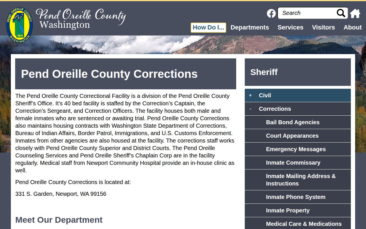 Pend Oreille County Corrections official custody-record source